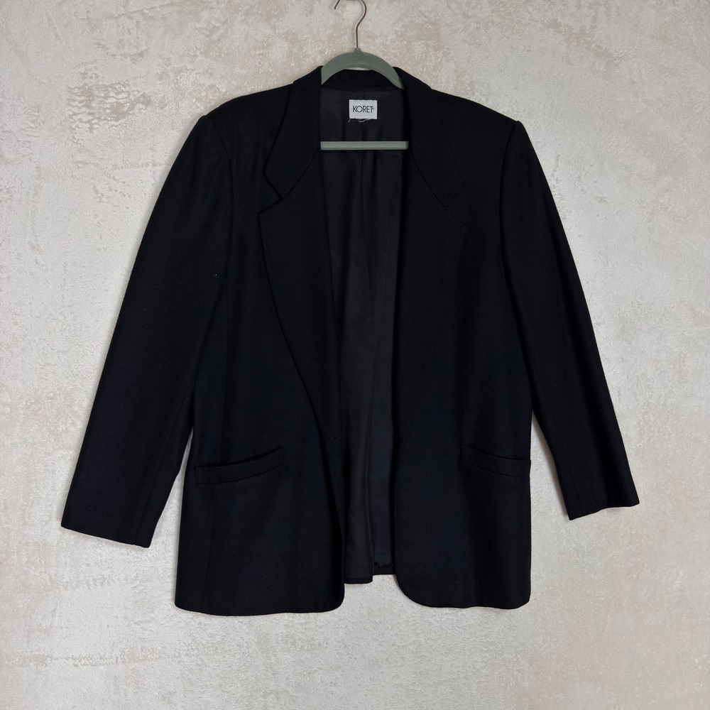 Koret Vintage Womens Black 100% Pure Wool Single Button Blazer Jacket Size XL